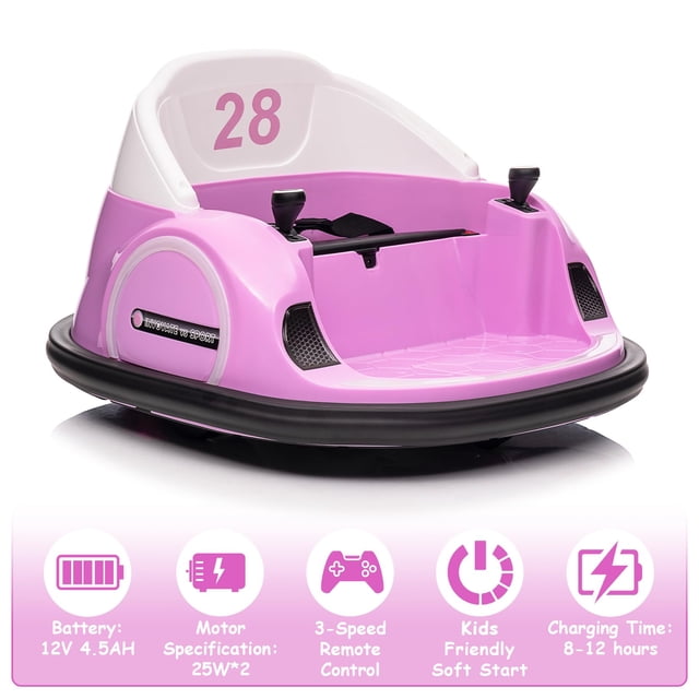 EDTara 12V Electric Ride On Bumper Car for Toddlers, Remote Control, LED Lights, 360 Degree Spin, Battery Display, Music, Perfect Toy Gift