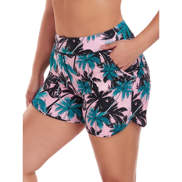 RELLECIGA Shorts de Bain Taille Haute pour Femmes avec Poches Protection Solaire UV