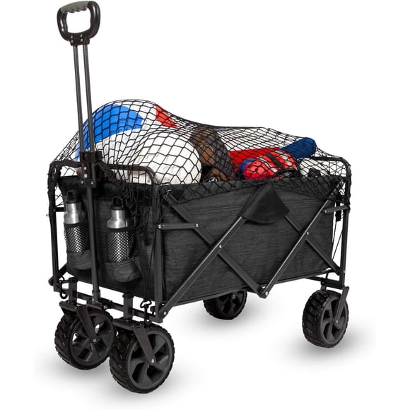 MacSports TG Chariot Pliant d'Extérieur Robuste Pliable Équipement de Camping Panier d'Épicerie Chariot Utilitaire Portable Léger Chariot à Roulettes Réglable Chariot de Sport Tout-Terrain Chariot de Plage avec Filet de Chargement