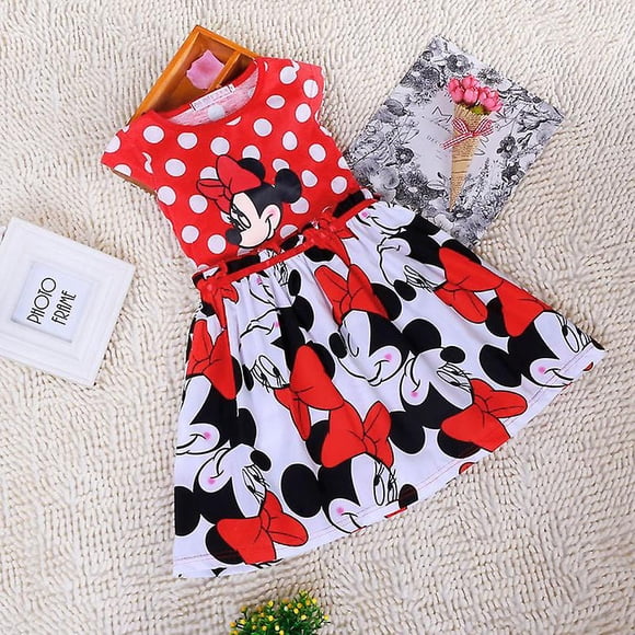 Robe d'Été à Pois Sans Manches Décontractée pour Filles Minnie Mouse
