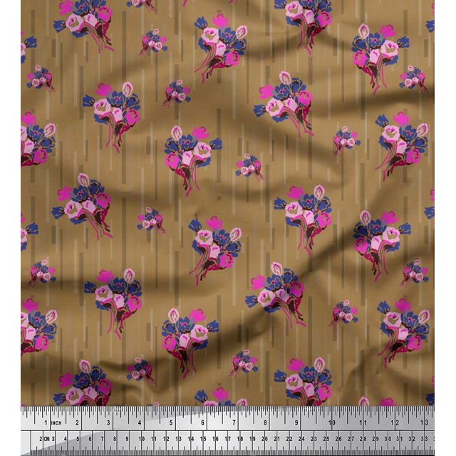 Soimoi Poly Georgette Fabric Flower Artistic Decor Fabric Printed Yard 42 Inch Wide