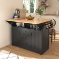 thumbnail image 1 of 55.7'' Kitchen Island with 2 Drop Leaf for 4-6 Seating,Rolling Kitchen Cart on 5 Wheels with Power Outlet, Folding Dining Table with Spice & Towel Rack, 3 Drawers, 1 of 17