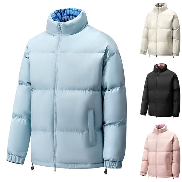 AnuYalue Men's Full Zip Puffer Jackets Big and Tall Quilted Down Coat Warm Thicken Winter Outwear Stand Collar Soild Color Coats