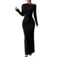 thumbnail image 1 of JGGSPWM Robe à une Épaule à Manches Longues pour Femmes Couleur Unie Froncée Sortie Nocturne Formelle Maxi Automne Invitée de Mariage Robes Noir m, 1 of 8
