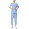 thumbnail image 2 of Women's Short-Sleeved Solid Color Pocket V-Neck Nurse Suit, 2 of 3