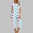 thumbnail image 1 of Été jusqu'à 65 % de Rabais Iumwxz Tenues de Pyjama Décontractées et Fluides Tenues d'Été Mignonnes pour Femmes Imprimé Cœur Col Rond Manches Courtes Taille Élastique Ensembles Pantalon Court pour Dames Fête d'Anniversaire, 1 of 6