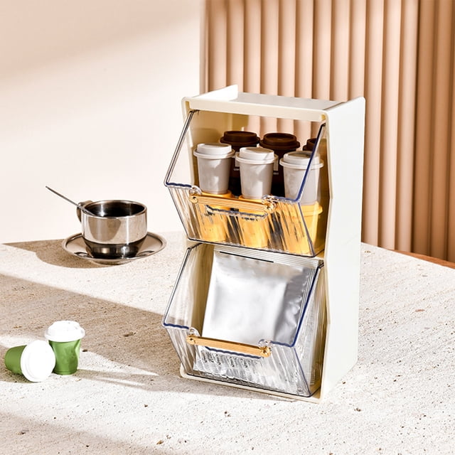 Tunhigl Plastic Tea Bags Divided Storage Organizers Double Layer Kitchen Cabinets Countertops Pantry Coffee Pods Seasoning Packets Condiments