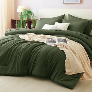 CozyLux King Size Comforter Set Olive Green 7 Pieces Bed in a Bag King Comforter Set with Sheets Bedding Set with Down Alternative Comforter Fitted Sheets Flat Sheets Pillow Shams and Pillowcases