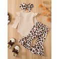 thumbnail image 3 of Faithtur Bébé Filles Combinaison d'Automne, Couleur Unie Nervuré Mouche Manches Col Rond Romper + Léopard/vache Pantalon Flare, 3 of 9