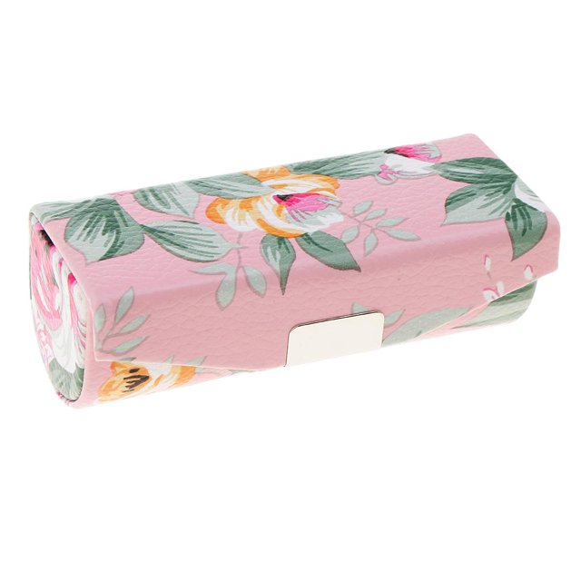 Support de Boitier de Rouge à Lèvres Double Motif Fleur en PU de Fermeture à Pink