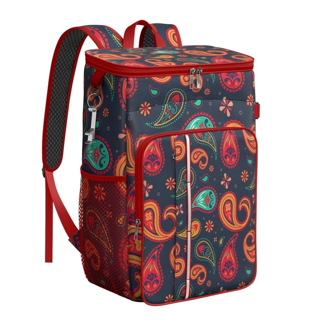 Colorful Ethnic Cooler Backpack - 20L Insulated Lunch Bag with Exotic Abstract Pattern, Lightweight & Durable for Camping, Beach & Road Trips