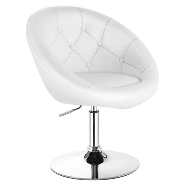 Costway 1PC Adjustable Modern Swivel Round Tufted Back Accent Chair PU Leather White New