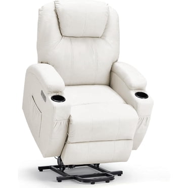 AECOJOY Fauteuil Inclinable Élévateur Électrique pour Aînés, Chaise Longue en Cuir PU avec Doubles Porte-Gobelets, Poches Latérales, Beige
