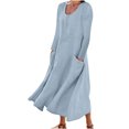 thumbnail image 2 of pstuiky Robes pour Jeunes Adultes, Mode pour Femmes Robe à Manches Longues Colorée en Coton et Lin à Col Rond avec Poches Robes d'Invitée de Mariage Liquidation, 2 of 5