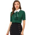 thumbnail image 1 of INSPIRE CHIC Chemise de Travail pour Femme à Col Contrastant, à Nouer, à Volants sur le devant, à Boutons, à Manches Courtes, TP Vert Foncé, 1 of 1