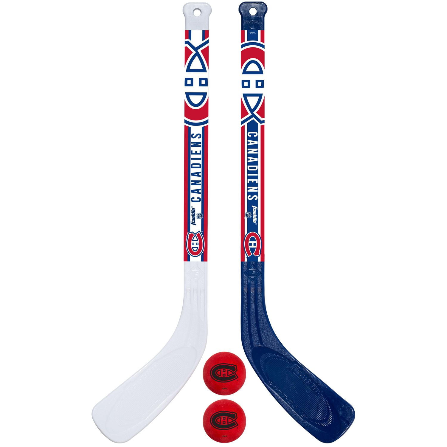Franklin Sports NHL Ensemble de bâton de hockey miniature pour joueur des Canadiens de Montréal, 2 bâtons and 2 balles
