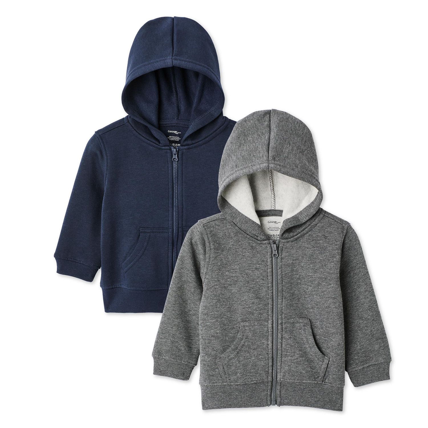 Lot de 2 hauts à capuchon zippés sur la longueur George collection non genrée pour nourrissons