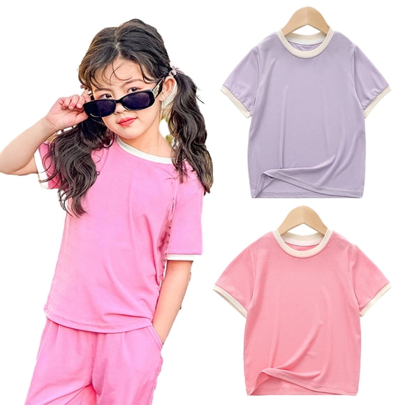KYAIGUO 2-12Y Kids Baby Girls Solid Color Cotton Tee Shirt Toddler Summer Short Sleeve Tees Shirts 100% Organic Cotton T-Shirt
