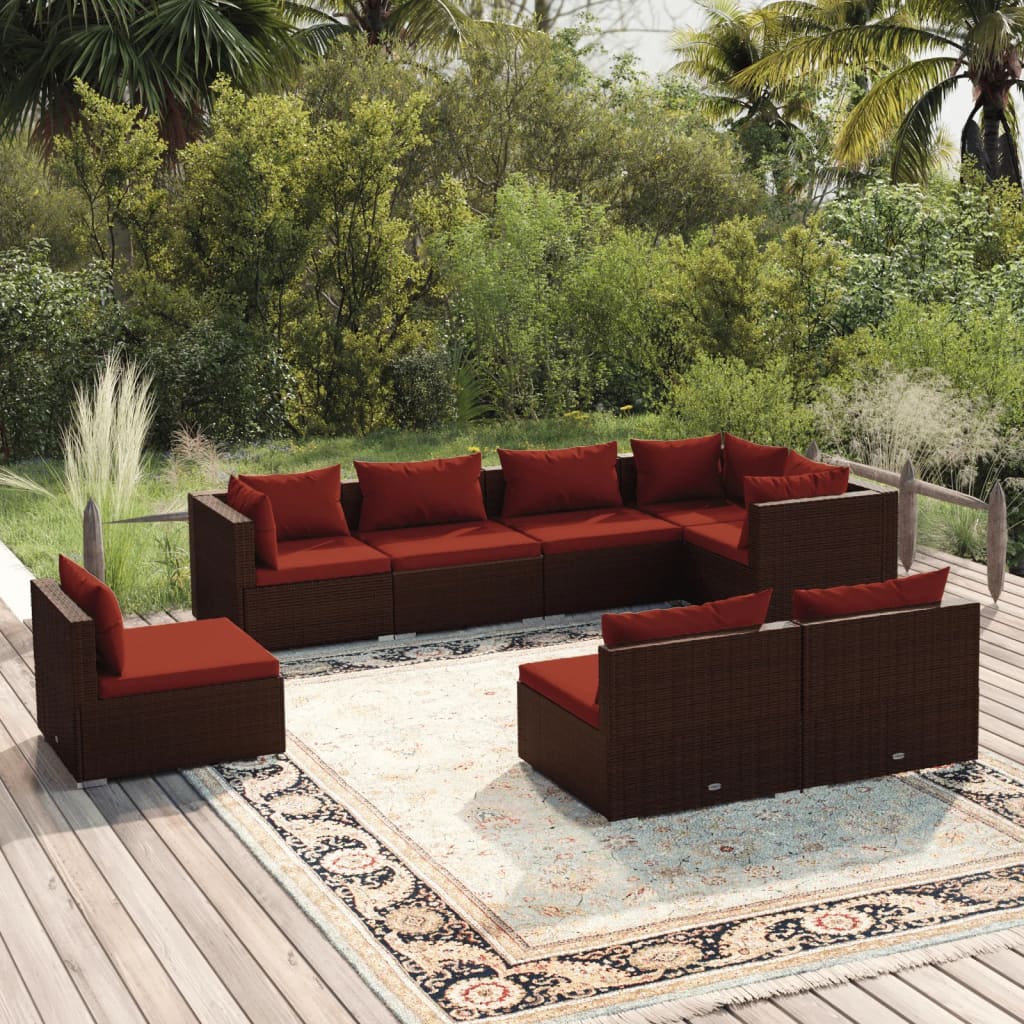 vidaXL 8 Piece Garden Lounge Set with Cushions Poly Rattan Brown