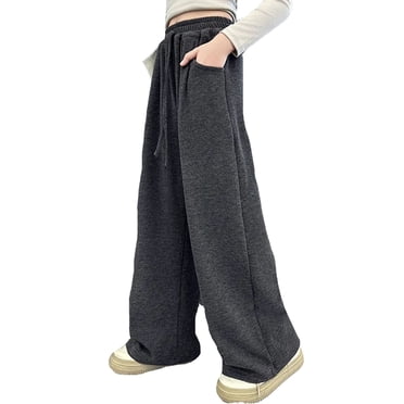 PMVFHDE Softball Tights Girls Pants Drawstring Elastic Sweatpants Solid Color Casual Active Joggers For 4 12 Years Black,4-5 Years