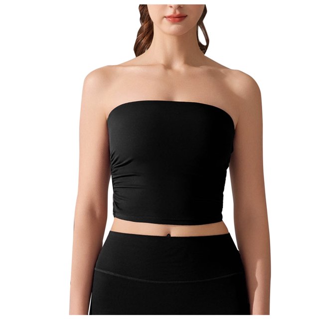 Dealovy Tube Tops for Women Strapless Going out Tops Built in Bra Sleeveless Ruched Summer Crop Top