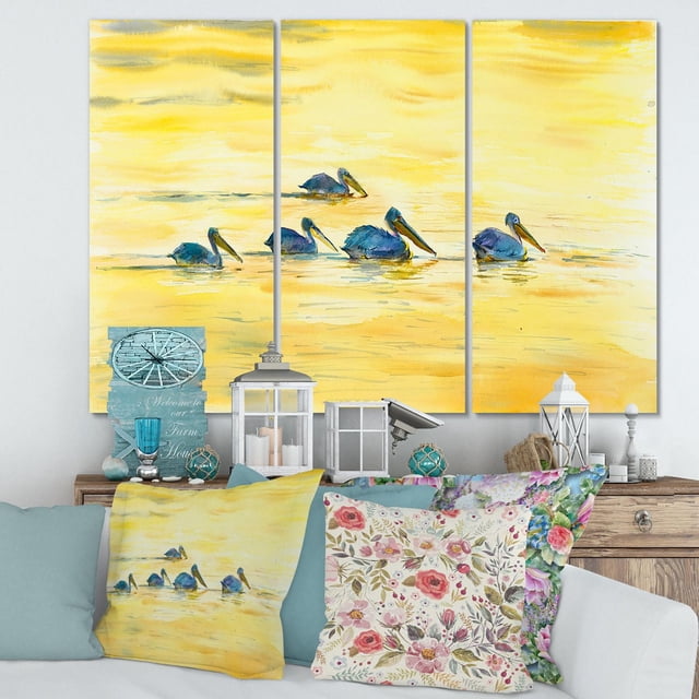 Designart Pelicans On The Yellow River Canvas Wall Art