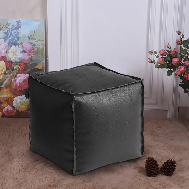 Housse de Pouf en Faux Cuir Non Rembourrée Repose-Pieds de Rangement pour Usage Intérieur Extérieur