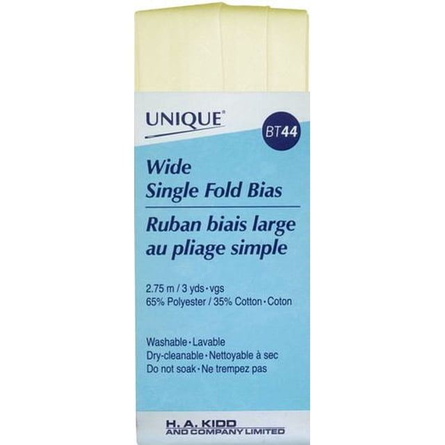 UNIQUE Bias Tape à Pli Simple (Grand) Couleur Crème, 2,75 m de long, Fait de Mélange de 65 % polyester et 35 % Coton. Pré-Presse pour une Liaison Lisse des Couettes, des Vêtements et des Bords de Déco Maison. Lavable à la Machine et Nettoyable à Sec avec instructions d'Entretien pour Ne Pas Tremper.