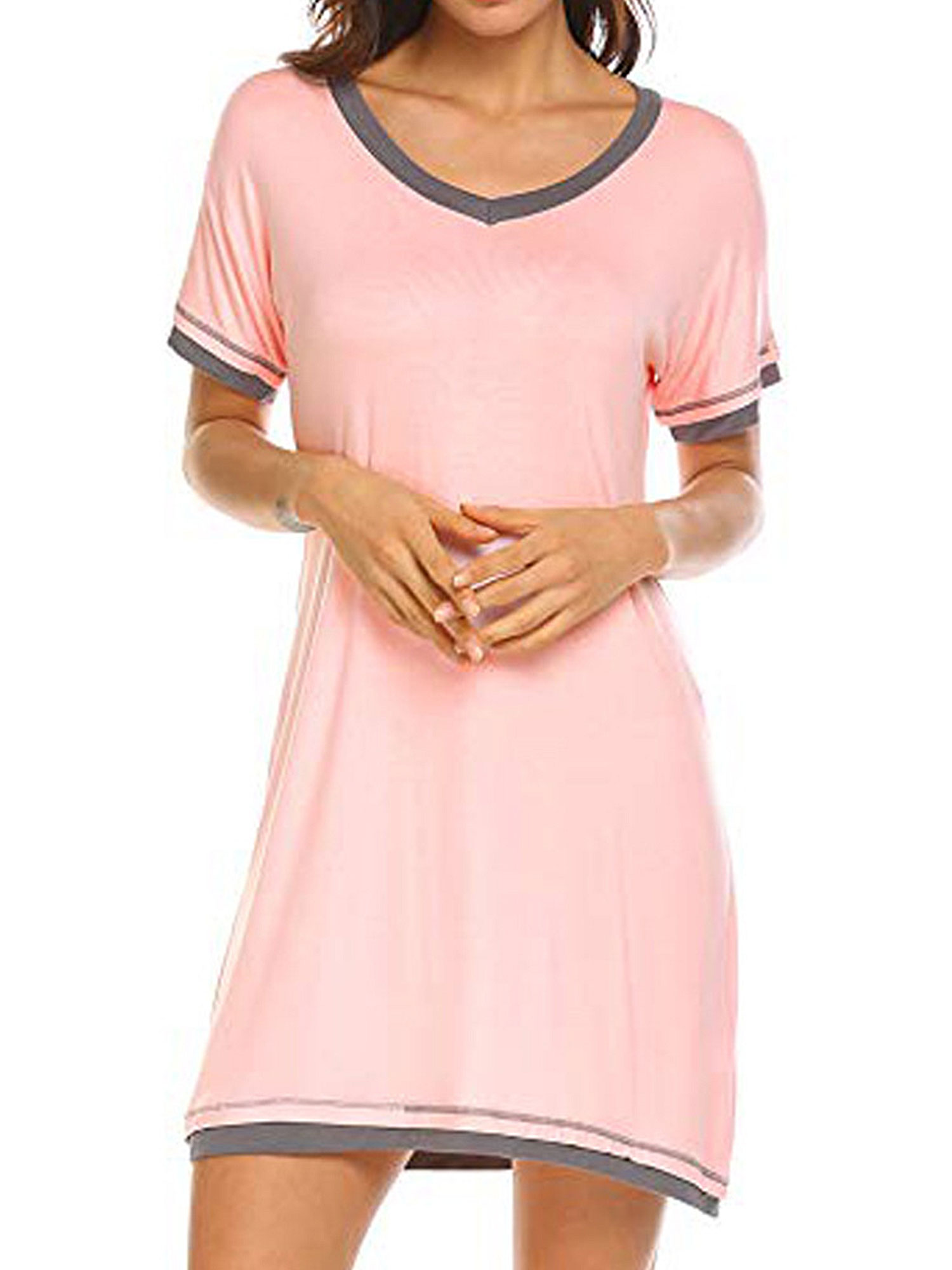 Robe de Nuit pour Femmes Pyjama en Coton - Femme Manches Courtes Col Rond Robe de Sommeil Chemise de Nuit Dames Été Ample et Décontractée Nuisette Pyjama