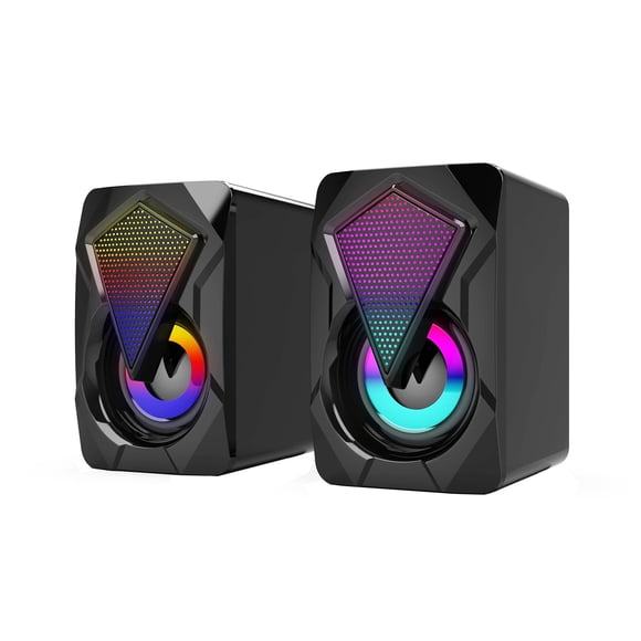 Computer Speakers for Desktop,Desktop USB Computer Speaker 3.5mm Audio 2.0 Wired, RGB Colorful Lights Subwoofer for Laptop Mobile Phone PC