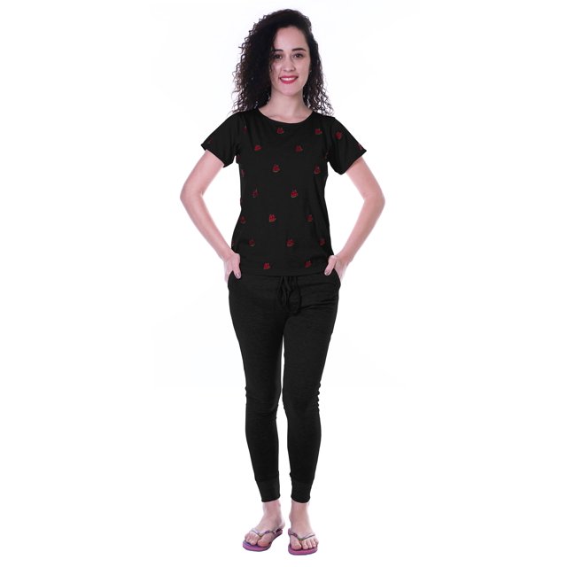 Moomaya Ensemble de Vêtements de Nuit Broderie Pastèque Pyjamas Slimfit 2 Pcs Set