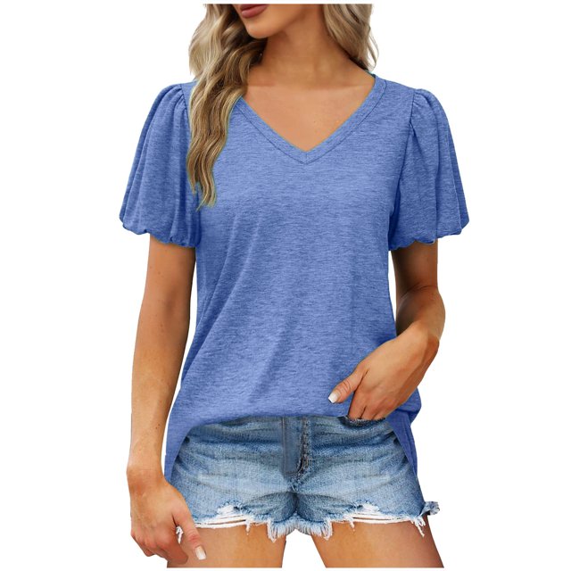 Birdeem Mode Femmes Été T-Shirt Décontracté à Manches Courtes Col en V
