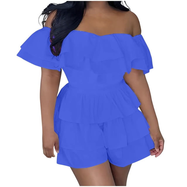 Birdeem Womens Summer Fashionable Solid Color Multi-Layer Patchwork Pleated Jumpsuit Shorts