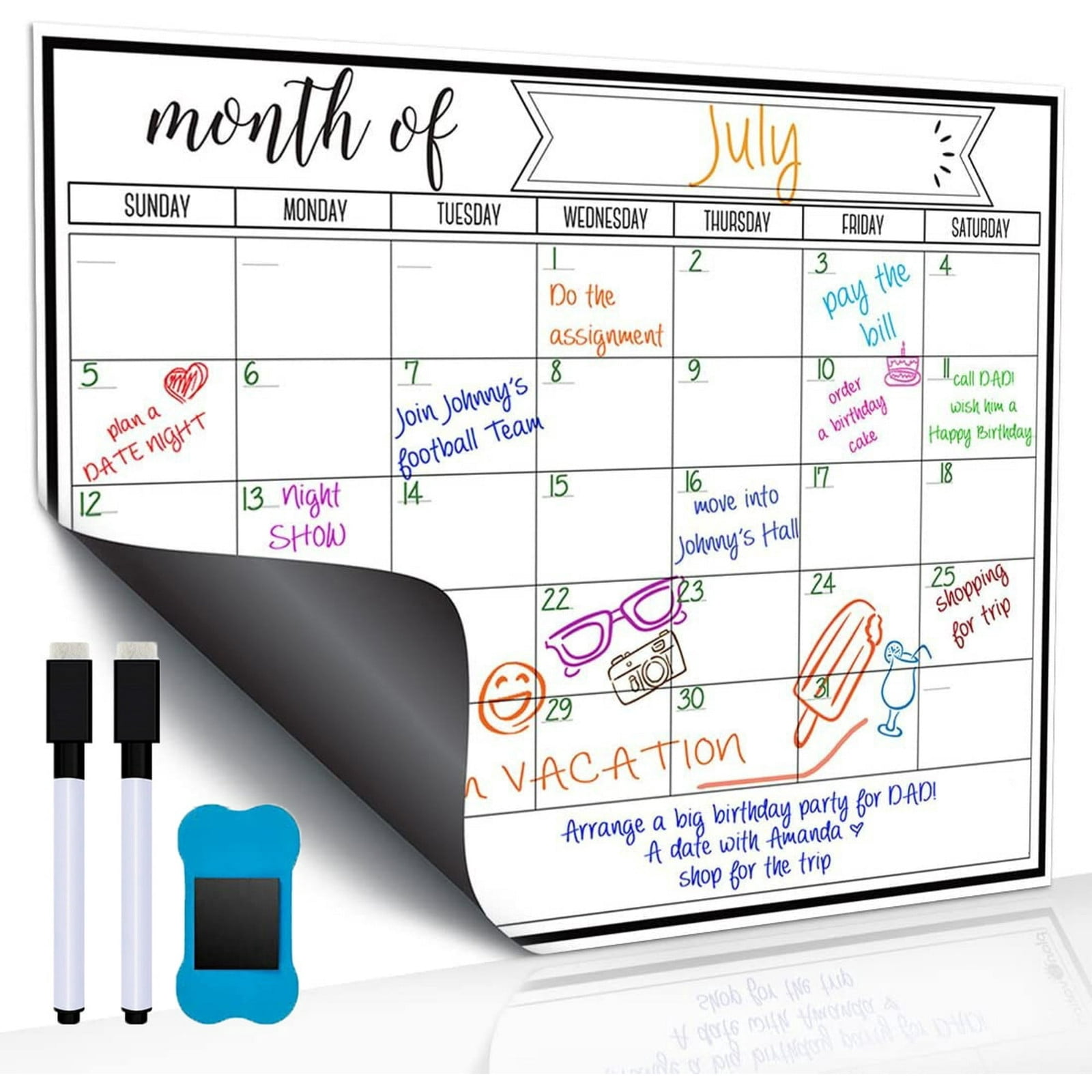 SLYNSHome Magnetic Dry Erase Monthly Calendar and Weekly Whiteboard for Fridge-Monthly Planner,Weekly Dry Erase Board for Refrigerators with Eraser & Pen