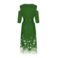 thumbnail image 4 of AherBiu Robe de Noël pour Femmes à Épaules Dénudées, Manches 3/4, Fermeture Éclair, Taille à Nœud, Froncée, Robe Midi de Fête, 4 of 6