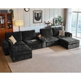 thumbnail image 3 of BEDEEP Canapé Sectionnel Modulaire de 174,4 Po avec Console et Station de Recharge, Canapé Nuage en Chenille en Forme de U avec Pouf de Rangement, Canapé Profond Convertible 6 Places avec Méridienne pour Salon, Noir, 3 of 10