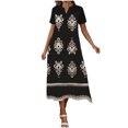 thumbnail image 2 of Ovzne Robes pour Femmes Robe d'Été Mode Robe d'Été Décontractée pour Femmes Col en V Manches Courtes Imprimé Boutons Robes de Plage Boho Robe en Dentelle Robes de Vacances Robe à Manches Courtes Imprimée Liquidation, 2 of 6