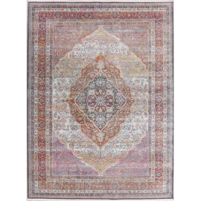 Beige Traditional Floral Distressed Oriental Turkish Area Rug