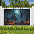 thumbnail image 4 of Spooky Scene Halloween Banner Gothic Theme Pumpkin Lantern Skeleton Design Cemetery Setting for Halloween Party Event Decor, 4 of 5