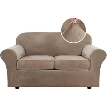 Real Velvet Plush 3 Piece Stretch Sofa Covers Couch Covers for 2 Cushion Couch Loveseat Covers Width Up to 72 Inch Feature Thick Soft Stay in Place