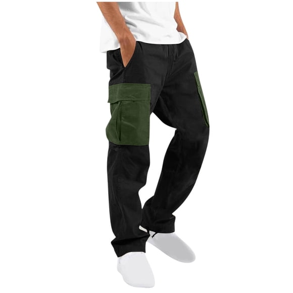 Bwiyojiz Sizes S-XXXL Full Length Pants Men Solid Casual Multiple Pockets Outdoor Straight Type Fitness Cargo Trousers, Gifts for Yourself, Dark Green