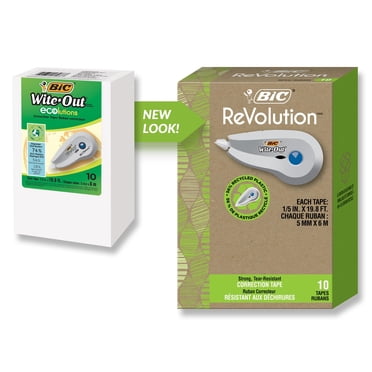 BIC Wite-Out Brand ReVolution Mini Correction Tape, Contains 56% Recycled Plastic, White Tape, 10 Pack