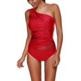 thumbnail image 1 of Mesh One Piece Swimsuits for Women Tummy Control Bathing Suits RED M, 1 of 6