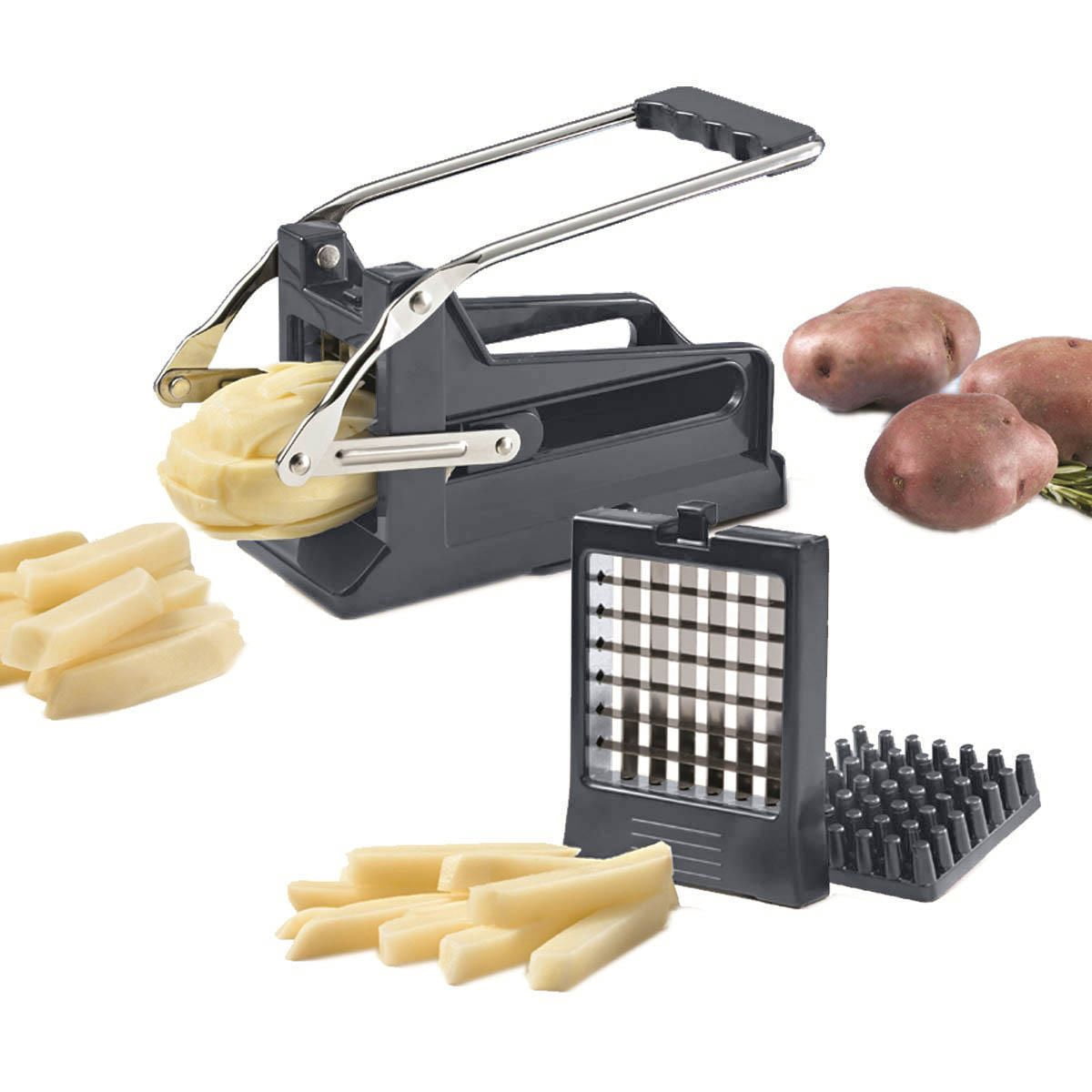 Starfrit Gourmet Coupe-Frite, 2 Lames Incluses, Lames en Acier Inoxydable, Base à Ventouse Stable, Facile à Utiliser, Coupe Frites Régulières et Juliennes, Pour Frites Maison