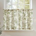 thumbnail image 1 of Linen Kitchen Curtains 24 Inch Vintage Gray Floral Tier Curtains Farmhouse Cottage Cafe Rod Pocket Country Small Window for Laundry Room Bathroom RV 2 Panels Green on Beige, 1 of 7