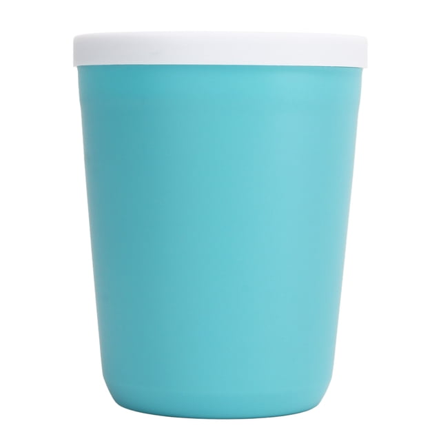 Fast Cooling Cup Slushie Maker Refrigerated Cup with a 180ml capacity, made of durable PP material. The turquoise cup features a white lid and is ideal for creating slushies, iced tea, and DIY drinks without electricity. Includes a stir spoon and instruction manual for easy use.