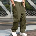thumbnail image 3 of cfhntfmh Mens Cargo Pants Elastic Waist Drawstring Straight Leg Pants Plus Size Baggy Sports Trousers with Multi Pockets, 3 of 7