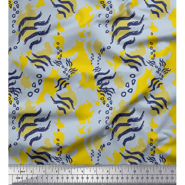 Soimoi Yellow Rayon Fabric Leopard & Wild Animal Skin Decor Fabric Printed BTY 56 Inch Wide