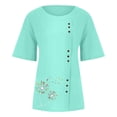 thumbnail image 4 of CHOK Mchoice Chemises pour Femmes 2024 à Manches Courtes Décontractées Hauts Grande Taille Col Rond Imprimé Ample Blouse en Coton et Lin à Boutons, 4 of 5