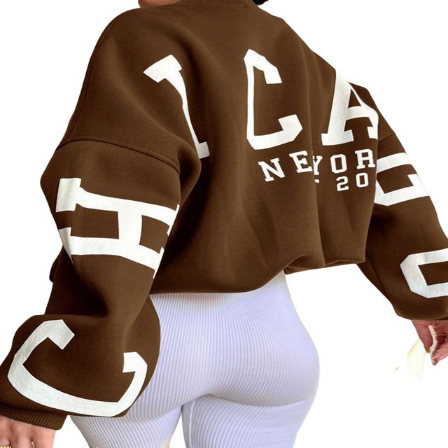 Women Loose Pullover Sweatshirts Letter Thickened Long Sleeve Tops